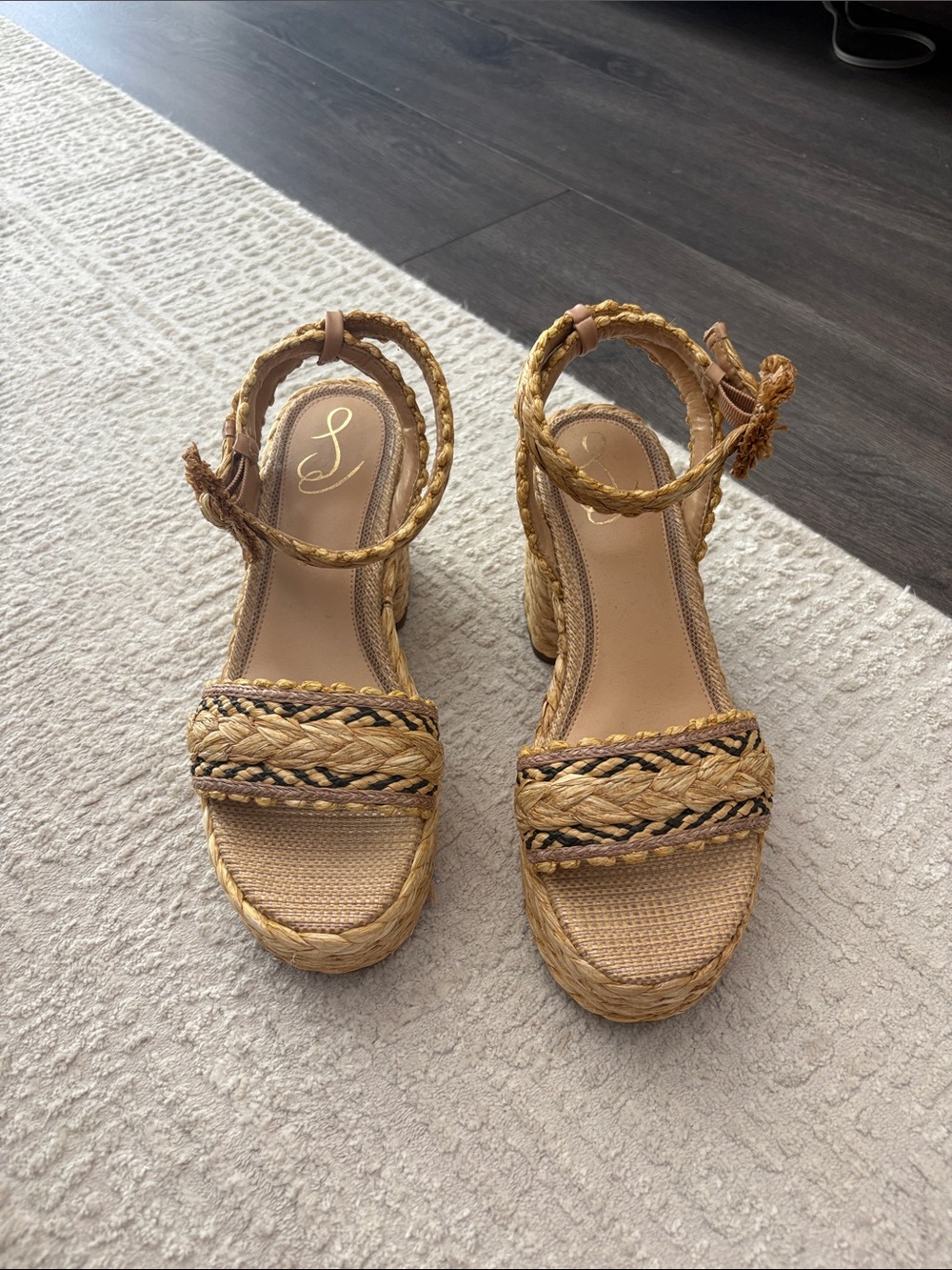 Sam Edelman Tan Braided Espadrille Platform Wedges